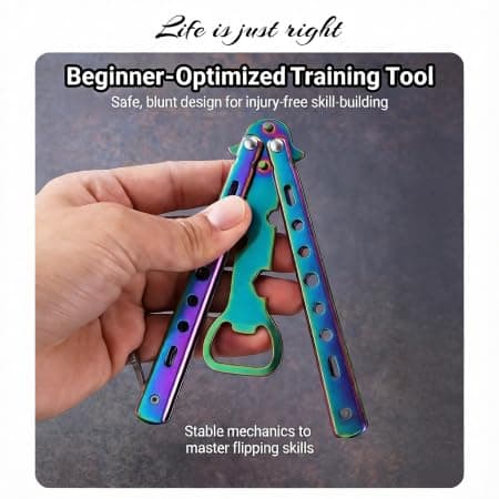 Butterfly Trainer for Beginners, Blunt Unsharpened Design, 3Cr13 Stainless Steel Balisong Trainer with Bottle Opener & Hex Screwdriver, Safe Latch, Portable Size for EDC & Skill Practice - Thumbnail 3