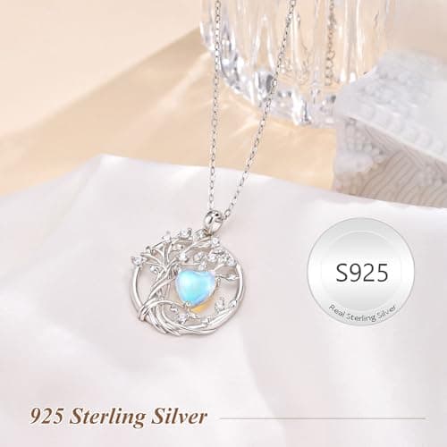 925 Sterling Silver Moonstone Necklace New Beginnings, Valentine's Day Jewelry Gifts, Moonstone Tree of Life Pendant June Birthstone Necklace Jewelry for Women, Birthday Graduation Gifts for Friend Sister Daughter Gift - Thumbnail 6