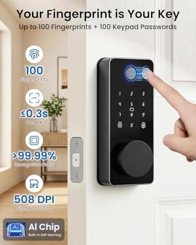 IBLOG Smart Door Lock, Fingerprint Keyless Entry Door Lock Front Door App Control, Electronic Touchscreen Keypad Deadbolt, Auto Lock, IP54 Waterproof, Easy Install - Thumbnail 3