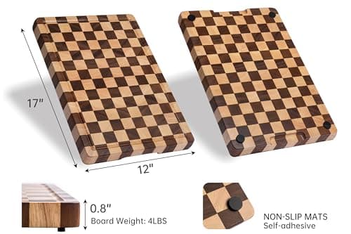 THETCHRY Cutting Boards for Kitchen, Checkered Cutting Board Upgraded, Acacia Wood Chopping Board with Juice Grooves & Handles, Large Butcher Block Serving Tray with Gift Box, 17"X12"X0.8" - Thumbnail 6