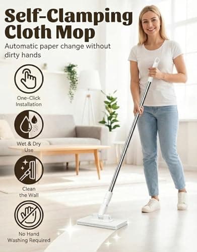 Snap Grip Mini Mop, Hands-Free Cloth Changing with 360° Rotating Head, Zero-Touch Portable Wall Mop for Floor, Tile and Mirror, Universal Pad Compatibility for Any Cloth+ Magic Cleaning Cloth - Thumbnail 2