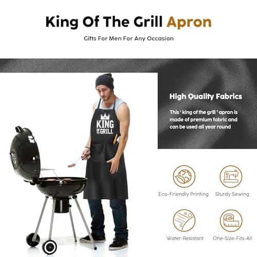 Kitchen Apron Gift for Men, BBQ Grilling Apron with 2 Pockets, Funny Birthday Christmas for Father Dda Husband Boyfriend, Water & Oil Resistant Protective Fabric, Adjustable Professional Chef Apron - Thumbnail 2