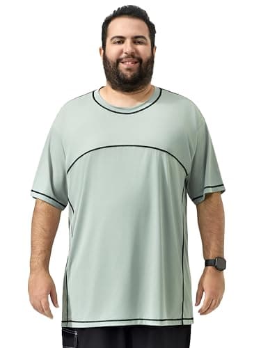 Arcweg Mens Big and Tall Swim Shirt UPF 50+ Sun Protection Rash Gard T-Shirt Quick Dry XL-6XL Light Gray - Image 1