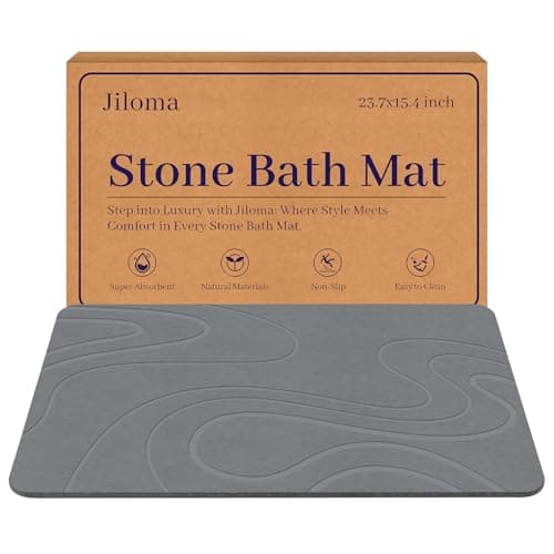 Jiloma Stone Bath Mat Diatomite Stone Mats for Bathroom Non-Slip Diatomaceous Earth Shower Mat Super Absorbent Bathroom Floor Mat Natural Easy to Clean(24 * 16 Grey)