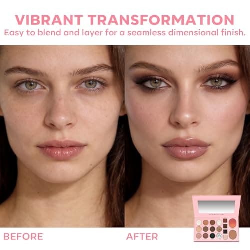 LUXAZA PRO 5-in-1 Backed Eyeshadow Makeup Palette with Blush Bronzer Highlighter, Natural Nude Eye Shadow Palettes 18 Colors Matte Shimmer Glitter Tone Long Lasting Smudge-Proof, Ideal Gifts for Women - Thumbnail 3