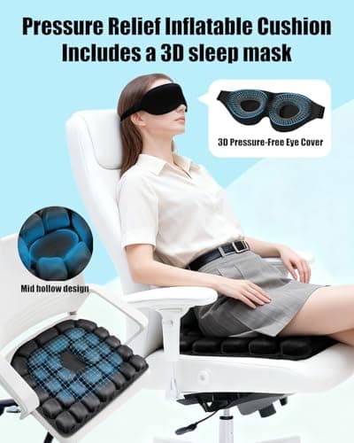 Inflatable Seat Cushion for Travel, 2" Thick Airplane Seat Cushion for Long Flights with Hand Pump & Included Eye Mask, Portable Air Chair Pad for Office, Car, Stadium & Wheelchair, 18.7"x17" - Thumbnail 3