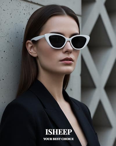 isheep Retro Narrow Cat-Eye Sunglasses (SIS-16-WH) – Slim Vintage Style, Unisex, UV400 Protection, Lightweight Fashion Eyewear - Thumbnail 3