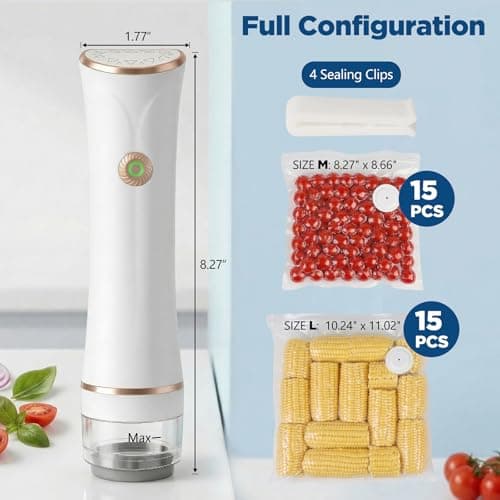 Compact Vacuum Sealer for Food with Visible Tank, Handheld Vacuum Sealer Machine, Includes 30 Reusable Bags, Seal Food 6X Fresh Longer, Wireless & Portable, Suitable for Kitchen and Travel, White - Thumbnail 4