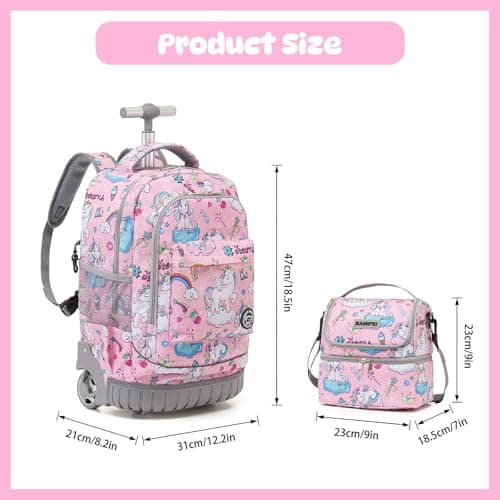 BAMIFEI 18 Inch Unicorn Rolling Backpack for Kids, Unicorn Roller Backpacks Kids Backpack Carry On Wheeled School Backpack, Spacious Multiple Compartments Quiet Wheels Travel Backpack for Girls - Thumbnail 2