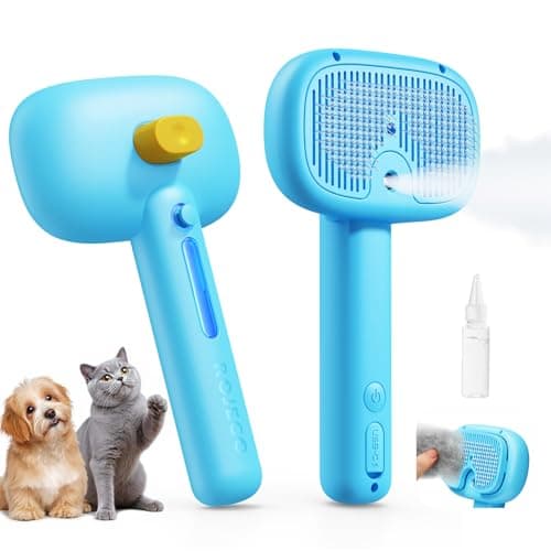 ROJECO 3-in-1 Pet Steam Brush for Cats&Dogs - Detangling Comb with Adjustable Mist, Handheld Deshedding Grooming Tool for Long/Short Hair, Massage Brush & Shedding Control Gift,Cordless (Blue) - Image 1