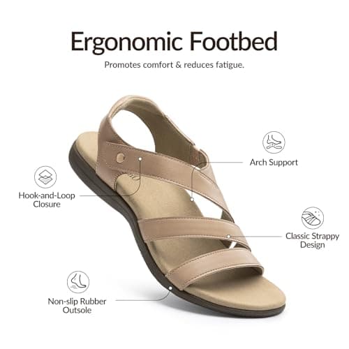 Rihero Arch Support Orthopedic Sandals for Women Comfortable Dressy Summer Nude Orthotic Flat Sandals for Beach Walking Nude Size 11 - Thumbnail 5