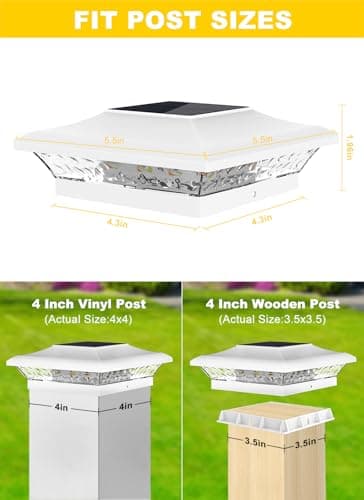 T-SUN 4x4 Post Cap Lights 6 Pack for Vinyl/Wooden Fence,Outdoor Waterproof Warm & Cool White, Deck Solar Post Lights for Patio Garden Yard Lighting - Thumbnail 2