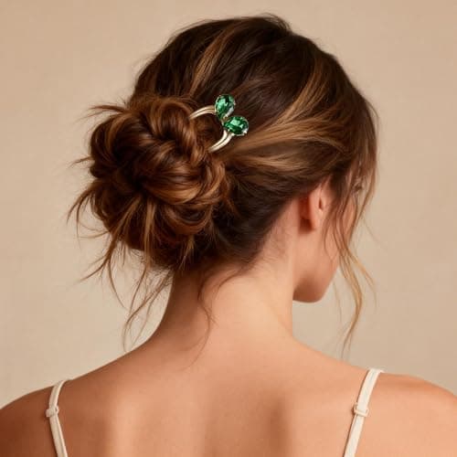 Fohufo French Hair Pin for Women - Gold Fashion Hair Pins for Women, Dainty U shaped Hair Pins Fashion Accessorries, French Twist Hair Pin Birthday Gifts, Aquamarine March Birthstone - Thumbnail 3