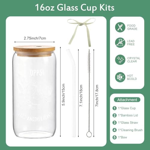 KORHONEN Plant Lover Gift for Women, Gardening Glass Cup Tumbler with Lid and Straw, Coffee Mug Present for Mom, Garden Lover, Gardener for Birthday Christmas 16oz - Thumbnail 4