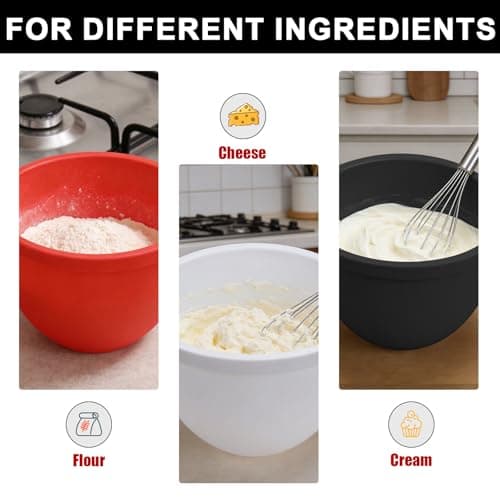 MGVK 5 Qt Tilt-Head silicone liners for kitchenaid stand mixer, Silicone Bowl Liners with Lids, Kitchen Aid Accessories and Attachments for Baking and Cooking (3pcs Red+White+Black) - Thumbnail 5