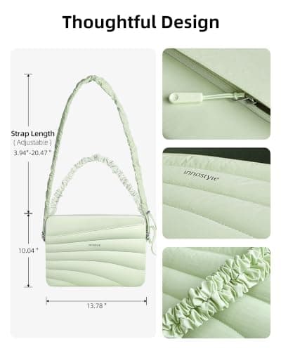 Puffy Laptop Sleeve Bag 13 14inch with Detachable Strap, Protective Case for MacBook Air Pro (Green, 14 inch) - Thumbnail 4