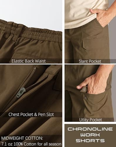 CHRONOLINE Men’s Work Shorts Regular Fit Cotton Workwear Utility Cargo Shorts with Pockets 2026 Spring Summer Casual Shorts, Taupe Brown, 40 - Thumbnail 5