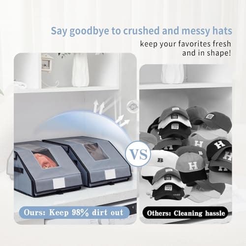 Frlanse 2 PCS Hat Organizer for Baseball Caps, Holds up to 26 Caps hat storage with Drawer, Clear Window, Stackable Oxford Fabric Hat Holder for Closet , Dust-Proof Hat Boxes for Home, Cap Lovers - Thumbnail 5