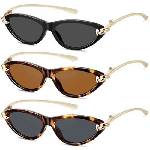 YMRFW Retro Oval Cat Eye Sunglasses for Women Y2k Designer Trendy Narrow Shades Metal Temples UV protection Sun Glasses - Image 1