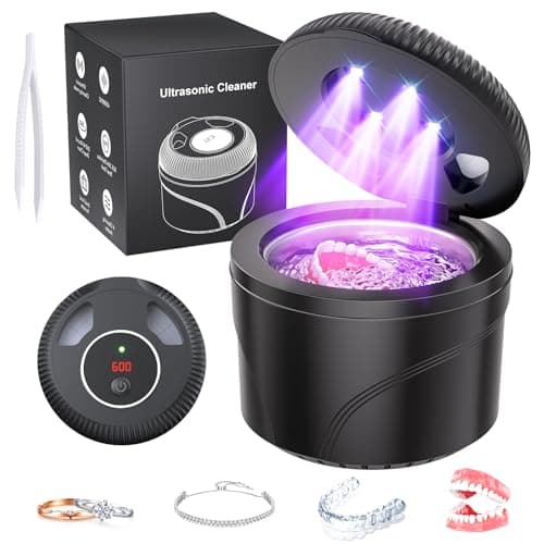 Ultrasonic Retainer Cleaner Machine, 45kHz Dental Cleaning Pod for Dentures, Jewelry, Toothbrush Heads, Mouth Guards, Aligners, Braces, 200ML Denture Cleaner 4 Modes & Digital Timer, Black - Image 1