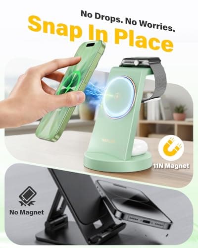 3 in 1 Fast Charging Station for iPhone, 25W Wireless Magnetic Phone Charger for iPhone 17 16e 16 15 14 13 12 Serise, Watch Charger Stand, Wireless Charging Station for AirPods 4 3 Pro, Green - Thumbnail 5