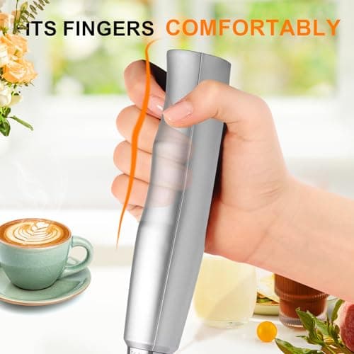 YUSWKO Silver Rechargeable Milk Frother for Coffee with Stand, Handheld Drink Mixer with 3 Heads 3 Speeds Electric Stirrers for Latte, Cappuccino, Hot Chocolate, Egg - Thumbnail 5