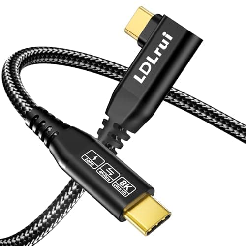 Right Angle USB C Monitor Video Display Cable 6FT, 8K/4K@60Hz 40Gbps 240W Braided Gold-Plated, Thunderbolt 4/3 Cable Compatible, for MacBook, iPhone 17/16/15, Laptop, Portable Monitor, Docking Station - Image 1