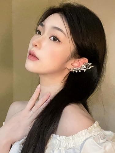YRlilicc 2Pcs Glitter Rhinestone Butterfly Ear Cuff Vintage Non-Piercing Fake Earrings Bridal Wedding Climber Ear Wrap Prom Ball Ear Jewelry for Women - Thumbnail 3
