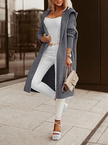 Aoysky Womens Long Cardigans Cable Knitted Open Front Oversized Hooded Outerwear Sweater Coat Dark Grey - Thumbnail 4