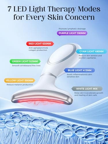GIHWRRI Red Light Therapy for Face and Neck, 7-Color Face Massager Tool for Anti-Aging & Wrinkle Reduction, Rechargeable LED Phototherapy Device with Heat & Vibration, At-Home Skincare Gift for Women - Thumbnail 3