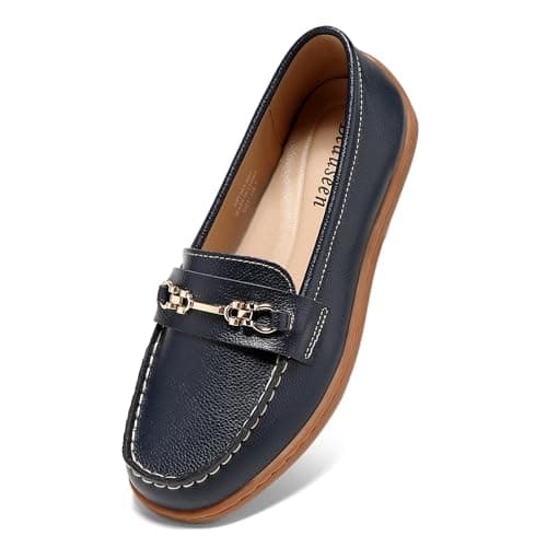 BEAUSEEN Women's Comfortable Penny Loafer with Classic Comfortable Work Flat Shoes for Casual Dressy Business Blue,6.5 US - Image 1