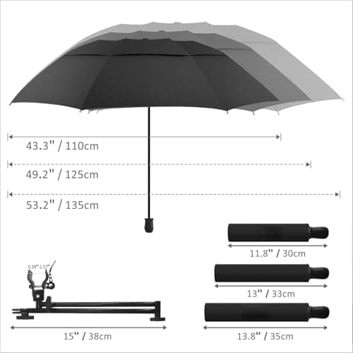 DUOUPA Patio Umbrellas Beach Chair Umbrella with Clamp Clip on Umbrellas for Chair UPF 50+ 53 Inches Adjustable Sun Umbrella for Camping Outdoor(Black 53″/Type A) - Thumbnail 3