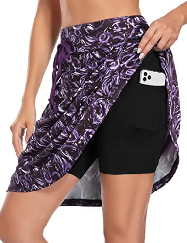 BLEVONH Tennis Skirt, Golf Skort 20" Knee Length Athletic Skorts Skirts Drawstring Waist Womens Skorts for Summer with Pockets Tummy Control Violet 2XL - Image 1