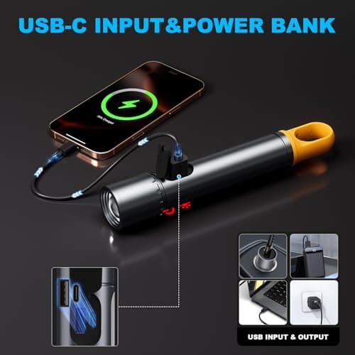 ADDplus Magnetic Flashlight Rechargeable,5000mAh Flashlights High Lumens with 9 Modes,Waterproof, Adjustable,Powerful Flash Light,Emergency Multi-Flashlights for Home,Car,Hiking,Camping (1, Black) - Thumbnail 5