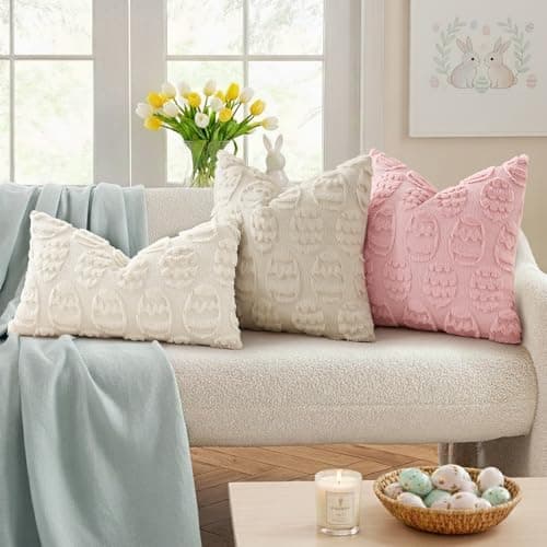 decorUhome Beige Faux Fur Egg Throw Pillow Covers 18x18 Set of 2 - Thumbnail 3