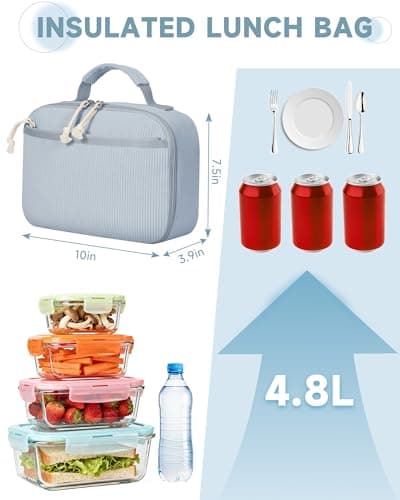 Neverwhy Lunch Box for Women Cute Corduroy Insulated Lunch Bag for Kids Stylish Reusable Lunchbox Large Capacity Snack Bag Cooler for Work, School, Travel, Picnic, Blue - Thumbnail 3
