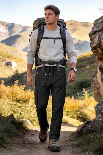 GINGTTO Black Cargo Pants for Men Slim Fit Stretch Casual Jogger Pants with Pockets 32 - Thumbnail 3