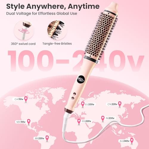 Thermal Brush, Infrared Heated Round Brush with 100M Negative Ions, Hot Brush for Volume, Curling & Straightening, 5 Heat Settings, Dual Voltage Hair Styler, Anti-Frizz Shine, All Hair Types-Pink - Thumbnail 6