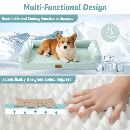 Cooling Dog Bed, Orthopedic Foam Dog Bed with Sides, Removable Cover & Waterproof Lining and Nonskid Bottom, Comfortable Pet Beds for Medium Dogs, Green (36" L x 27" W x 6.5" Th) - Thumbnail 4