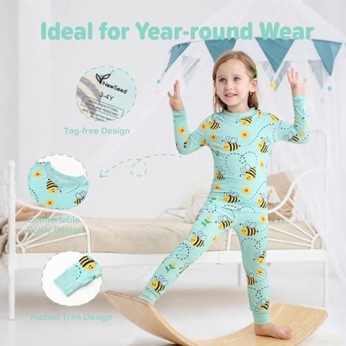 NewSeed So Soft Kids 2-Piece Viscose from Bamboo Outfit Set, Long Sleeve Top & Leggings, Cozy Base Layer for Boys & Girls (Bee, 2T) - Thumbnail 5