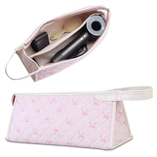 GISMTR Large Quilted Hair Tools Travel Bag, Cotton Floral Carrying Storage Bag for Hair Dryer and Attachments, Cute Portable Organizer with Handle