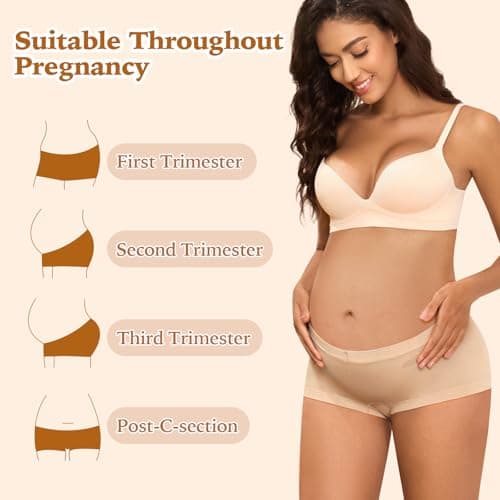 Y25D Maternity Underwear Cotton Blend Seamless Pregnancy Panties Under The Bump Postpartum Boyshort Underwear 3-Packs - Thumbnail 3