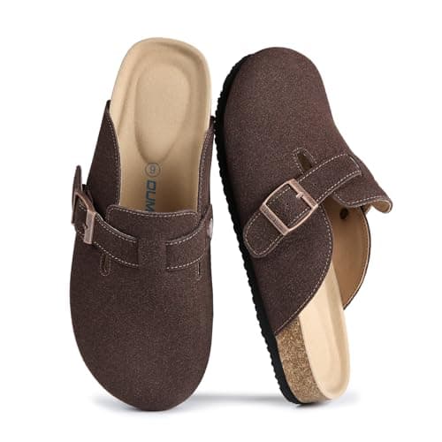 Dumalum Comfort Suede Clogs Slippers Sandals Unisex for Men Women with Cushioned Cork-Footbed Walk Dog Home Potato Shoe (Dark Brown 11.5) - Image 1