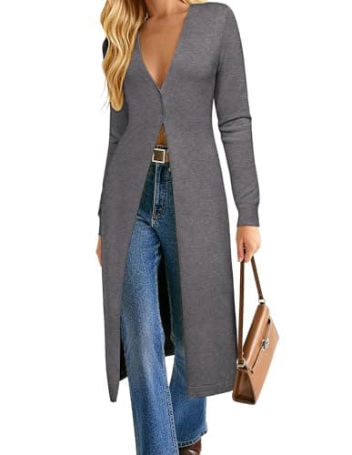 GRACE KARIN Womens Long Cardigan Trendy, Lightweight Knit Dusters Coat, V Neck Button Up Sweater Maix Dress Dark Grey S - Image 1