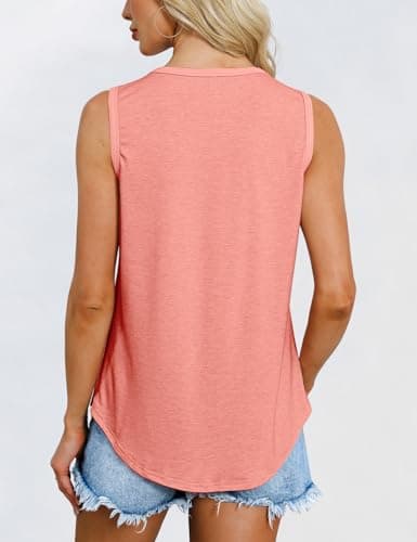 GKBK Womens Tank Tops High Neck Loose Fit Casual Summer Sleeveless Shirts 2026 Beach Vacation Outfit Cured Hem Coral - Thumbnail 4