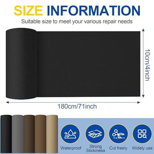 Fabric Repair Tape, Self Adhesive Canvas Repair Patch, Waterproof Outdoor Canvas Tape/Patch Kit for Sun Shades Clothing Tent Awnings Boat Cover Couches Black 4x71 inch - Thumbnail 2