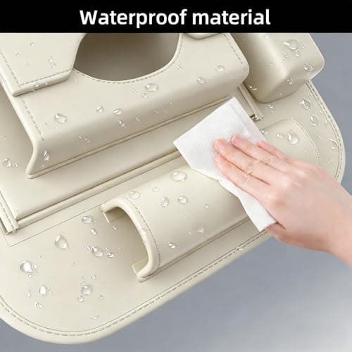 FASTAGEI 2 Pack Universal Premium Leather Foldable Car Backseat Organizer with Table Tray, Car Seat Back Protector with Garbage Bag Touch Screen Pad Holder, Car Kick Mats with Tissue Box (Beige) - Thumbnail 6