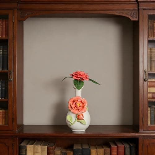 Handmade Pinched Flowers Ceramic Vase with One Ceramic Rose Flower, Home Decor Ceramic Vase for Dining Table, Living Room, Kitchen, Bedroom, Shelf, Office, Coffee Table, Restaurant & Fireplace Mantel - Thumbnail 2
