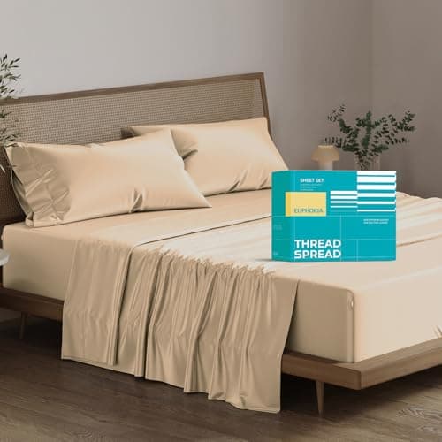 THREAD SPREAD 100% Egyptian Cotton Sheets King Size - 800 Series Euphoria Collection Egyptian Cotton King Size Bed Sheets Set (4 PC, Taupe), Soft, Cooling, 16" Deep Pocket Sateen Hotel Bedsheet - Image 1