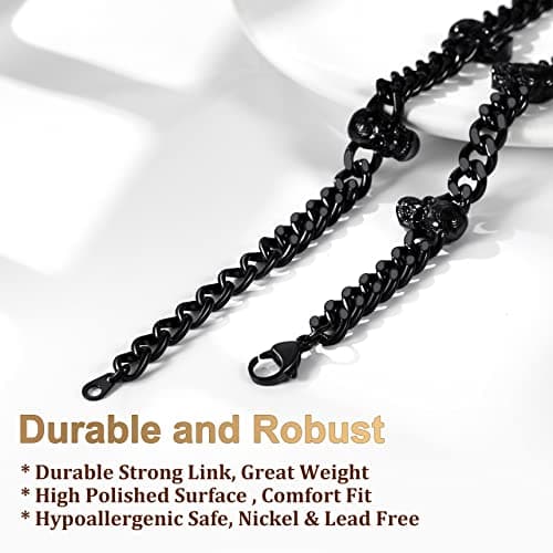 Bestyle Black Skull Choker Necklace 9mm Thick Heavy Thorns Iron Chain Necklace Unisex Hip-hop Harajuku Punk Gothic Cuban Chain Necklace for Men Women 16 inch - Thumbnail 6